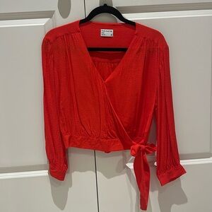 Frank And Oak red blouse with tie at hem
